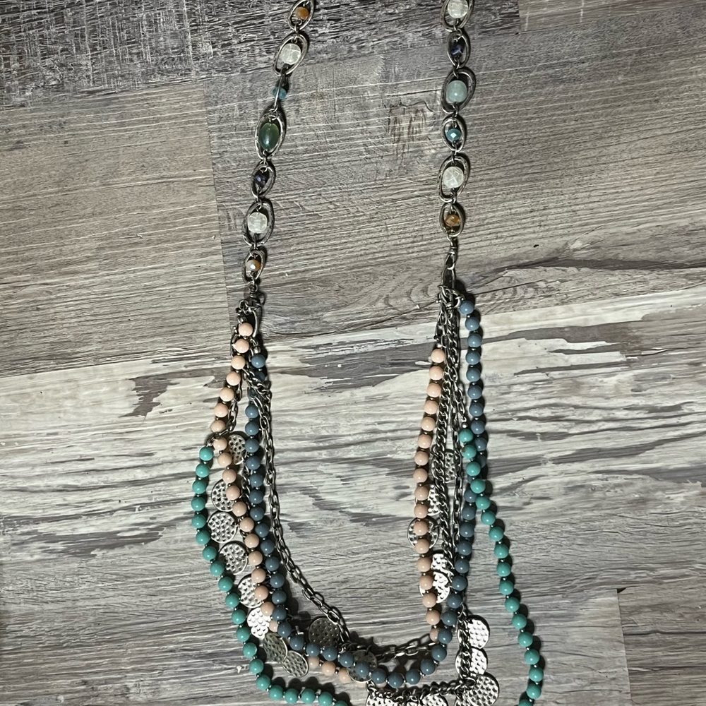 Premier Designs Teal and Cream Multi-Strand Necklace